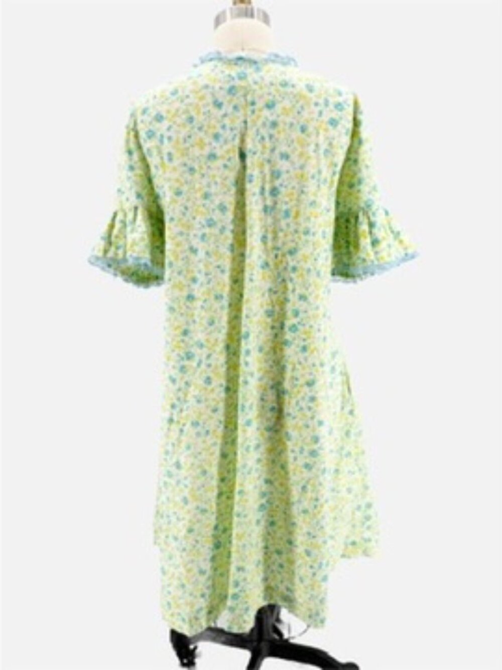 LOUNGEES Pettirobe Vtg Green Blue Floral Pockets MuMu House Dress Loungewear M - Picture 6 of 14